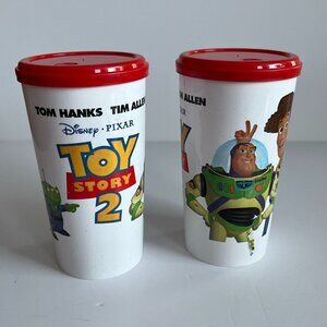 Disney Toy Story 2 Plastic Lidded Reusable Children's Cups Set of 2 Collectible